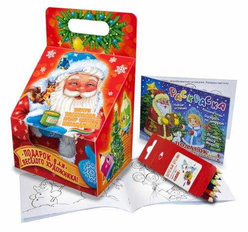 Подарок юному художнику, раскраска и цветные карандаши внутри, ост. 57шт 