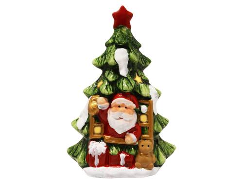 Елка и Дед Мороз красно-зеленый, керамическая фигурка 