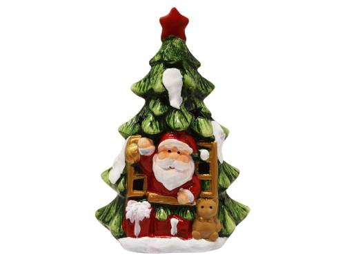 Елка и Дед Мороз красно-зеленый, керамическая фигурка 